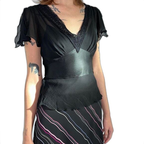 Express 100% silk black wrap top v neck - Picture 1 of 7